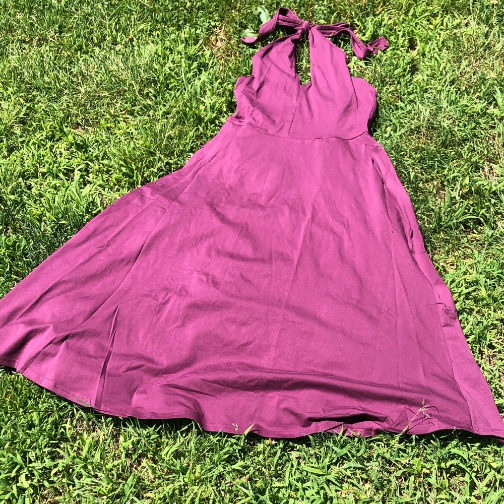 Pact Plum Backless Halter Midi Dress